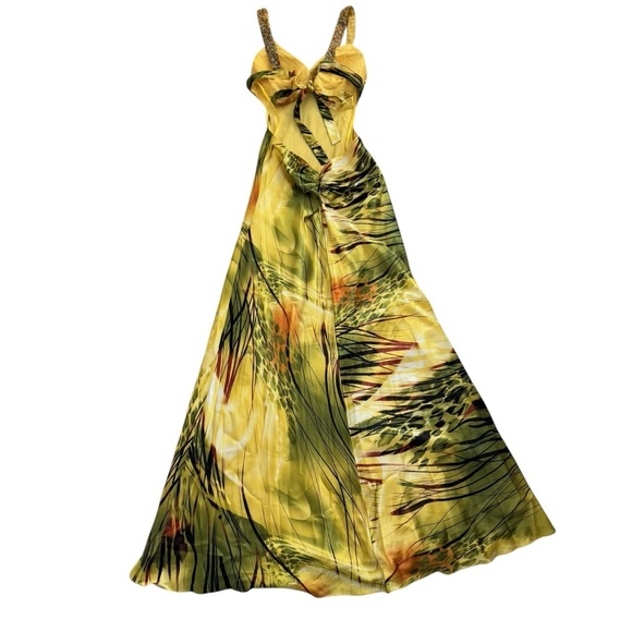 Faviana Couture Tropical Gown Size 2 Cutout Back Beaded Embellished Formal Prom - Picture 11 of 16